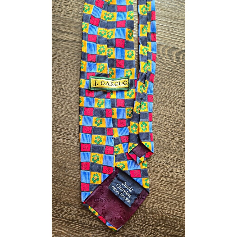 J. Garcia Multicolor Geometric Abstract 100% Silk Woven Men’s Tie w/ Logo